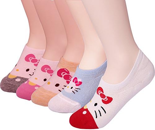 Womens Hello Kitty Basic 3 to 8 Pack Casual Fashion No Show Liner silicon Fake Peds Foot Socks Non Slip Socks (Hello Kitty -A Set)