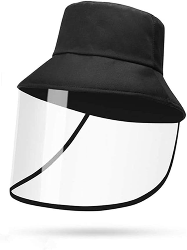 ELEWELT Face Shield Hat, Safety Face Shield Full Face Protective Cap Cover Dustproof Cover Outdoor Fisherman Hat Adjustable Size, Clear (Black)