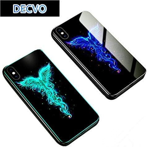 Luminous Fashion Tempered Glass Hybrid Case Back Glow Design Protective Cover Effect TPU Soft Case Ultra Thin Anti-bump Shell Glow In Dark Fluorescent Cover Compatible iPhone XS MAX Case (Bird)