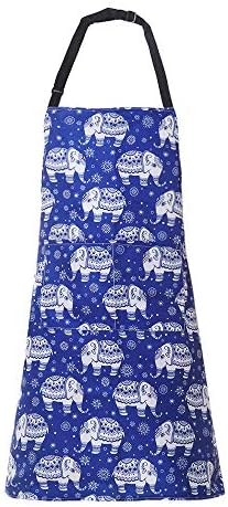 MissOwl Adjustable Bib Apron Extra Long Ties with Pockets Home Kitchen Cooking Baking Gardening for Women Men Elephant