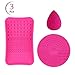 TailaiMei Makeup Brush Cleaning Mats, 1 Mini Makeup Brush Cleaner mat, 1 Cosmetic Brushes Cleaning Plate Portable Washing Tool and 1 Sponge Blender,Silicone Brush Scrubber for Face and Eye Brush(Pink)