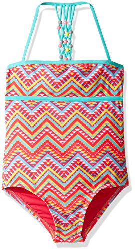 Vigoss Big Girls' Tribal One Piece Beaded Macrame Swimsuit, Aqua, 14