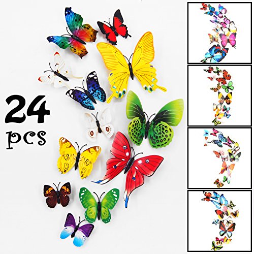 LimBridge 24 Pack Butterfly Refrigerator Magnets, 3D Funny Fridge Magnets, Removable DIY Butterflies Wall Stickers