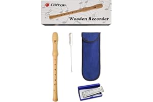 CLIFTON 8-Hole Soprano Descant Wooden Recorder Flute with Cleaning Brush & Textile Carry Bag For School Student Home Beginnin