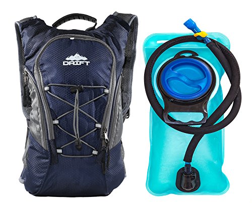 Hydration Backpack with 2 Liter Water Bladder Fits Men & Women (Bluewith Insulated Tube Sleeve and Quick Disconnect)