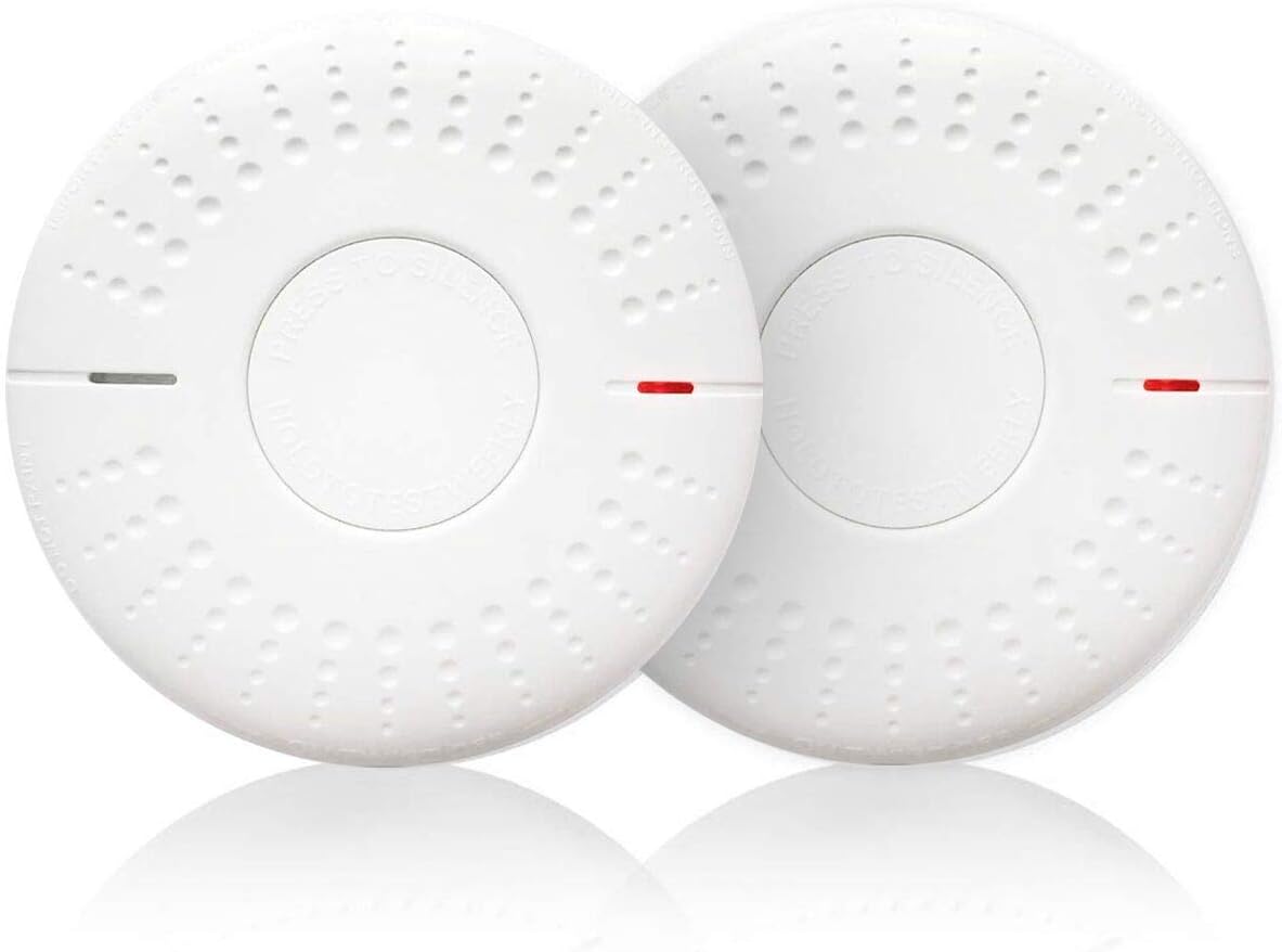 2 Pack Photoelectric Smoke Detector Sealed-in 10 Year Lithium Battery-Operated Fire Alarm - - 