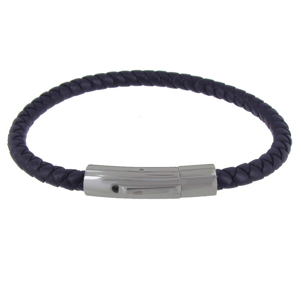 LES POULETTES BIJOUX - Men's Bracelet Leather Braided Round Steel Clasp - Classics - Blue Navy