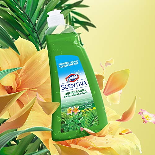 Clorox Scentiva Dish Soap, Great Smelling Dishwashing Liquid Cuts Through Tough Grease FAST, Quick Rinsing Formula Washes Away Germs, A Powerful Clean You Can Trust, Fresh Brazilian Blossoms, 26 oz