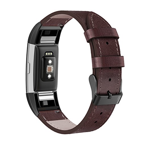 SWEES Leather Bands Compatible with Fitbit Charge 2, Genuine Leather Replacement Large (6.4" - 8.3") Wristband Women Men, Black, Coffee Brown, Blue, Retro Brown, Dark Brown