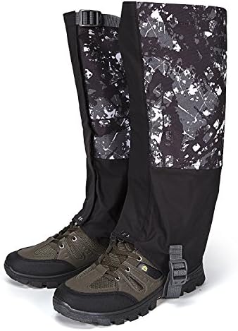 Snow Leg Gaiters Hiking Breathable Waterproof Sand-proof High Boots Shoes Cover Leg Protection Guard, Anti-Dust Mud Debris Rock Bush Snow Leg Gaiters Mountain Sports Ice Equipment Camo/Black