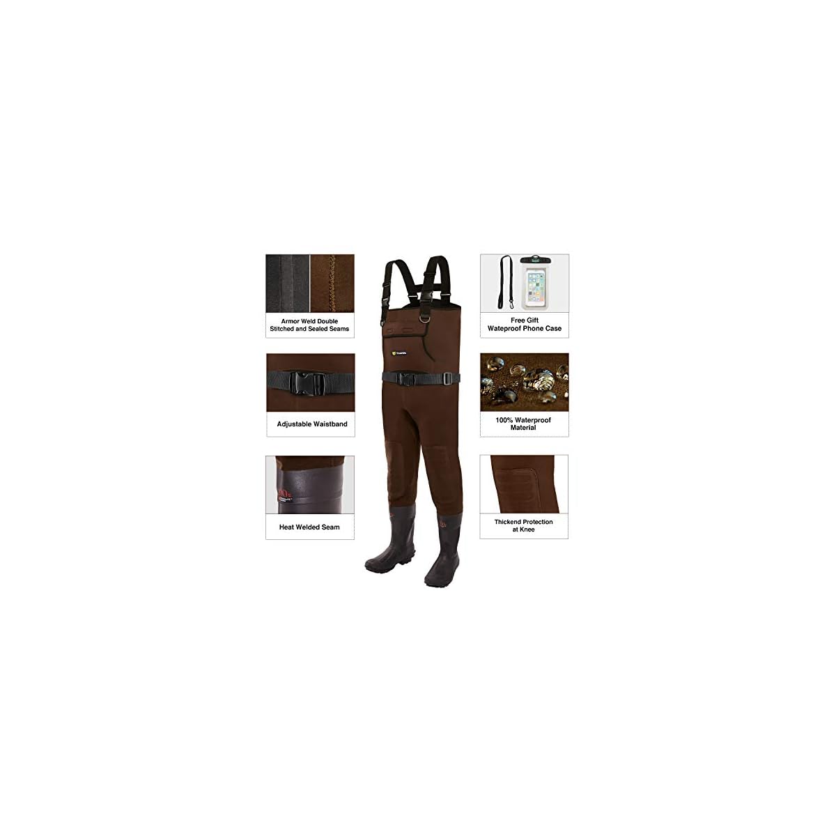 TIDEWE Neoprene Waders, Cleated Bootfoot Men Chest Waders, Waterproof