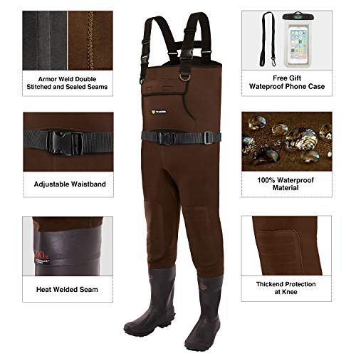 TIDEWE Neoprene Waders, Cleated Bootfoot Men Chest Waders, Waterproof