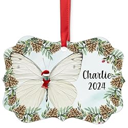 White Butterfly Christmas Ornament 2024