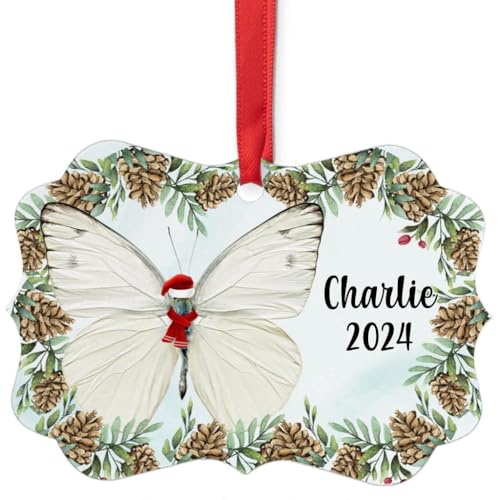 White Butterfly Christmas Ornament 2024