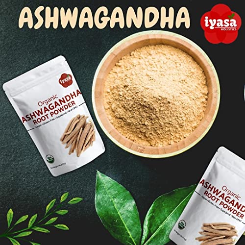 Iyasa Holistics Organic Ashwagandha Powder, Withania Somnifera, Raw Superfood, Workout Supplement, Resealable Pack