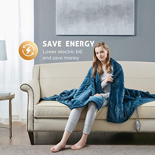 Hyde Lane Sherpa Heated Blanket Teal Luxury 60x70 Oversized Plush