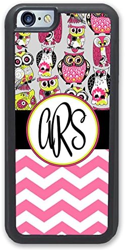 iPhone 6 PLUS Case, iPhone 6S PLUS Pink Owls Chevrons Zig Zag Monogram - Monogrammed Personalized - Hard Rubber Case (5.5 inch) by Simply Customized