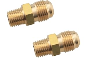 Ruiwaer 2PCS Yellow 3/8'' Flare to 1/4'' NPT Male Brass Flare Tube Pipe Fitting Coupler Union Propane Gas Connector Flare x NPT Male Pipe