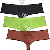 JAXFSTK Men's Brazilian Bikini Thong Swimwear Drawstring Swimsuit Shiny Cheeky Swim Boxer Briefs Trunks