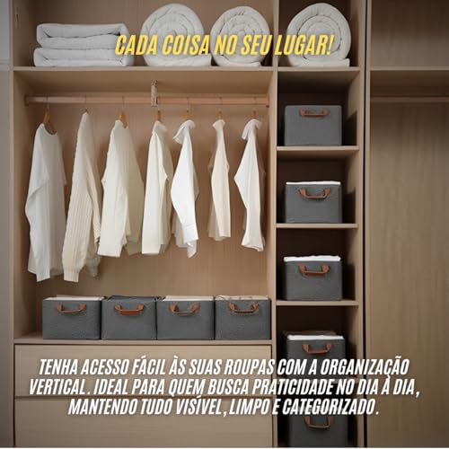Kit 4 Cesto Organizador Multiuso Grande Reforçado e com Alça Capacidade 25 Litros Caixa Organizadora Impermeável e Lavável para Armário, Guarda Roupa, Banheiro, Cozinha