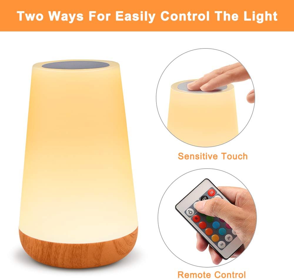 Table Lamp Touch Night Light - Portable Sensor Remote Control Bedside Lamps with Quick Rechargeable USB Dimmable Warm White Light 13 Colors RGB Table Lamp for Bedroom Living Room Office (White): Home Improvement