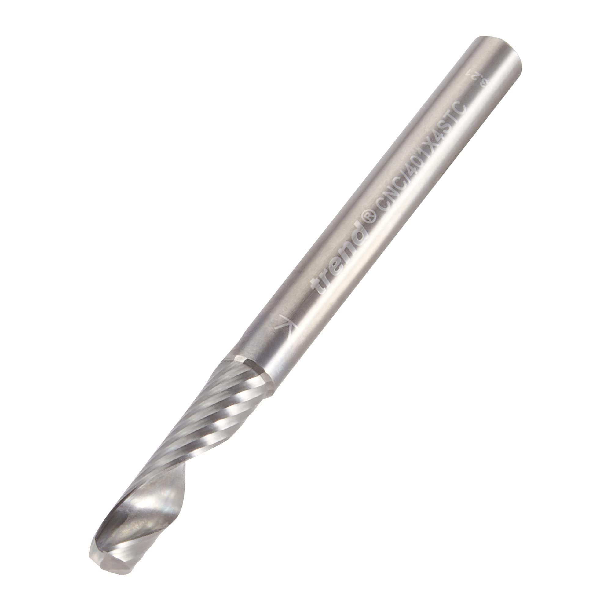 Trend CNC O Flute Spiral Up-Cut Router Cutter, 4mm Shank, 4mm Cut Diameter & 17mm Cut Length, Solid Tungsten Carbide, CNC/401X4STC