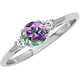 Silvershake Petite Design Round Shape Gemstone Birthstone White Gold Plated or Yellow Gold Plated 925 Sterling Silver Solitaire Promise or Engagement Ring Jewelry for Women