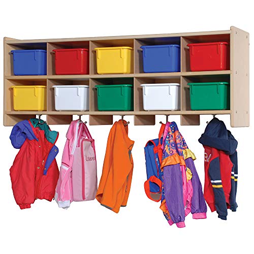 Angeles Value Line 10 Section Wall Locker - 48" by 12" by 19" - Space-Saving Wall Mount Locker - Features 10 Cubbies and 10 Metal Hooks - Easy to Assemble and Clean