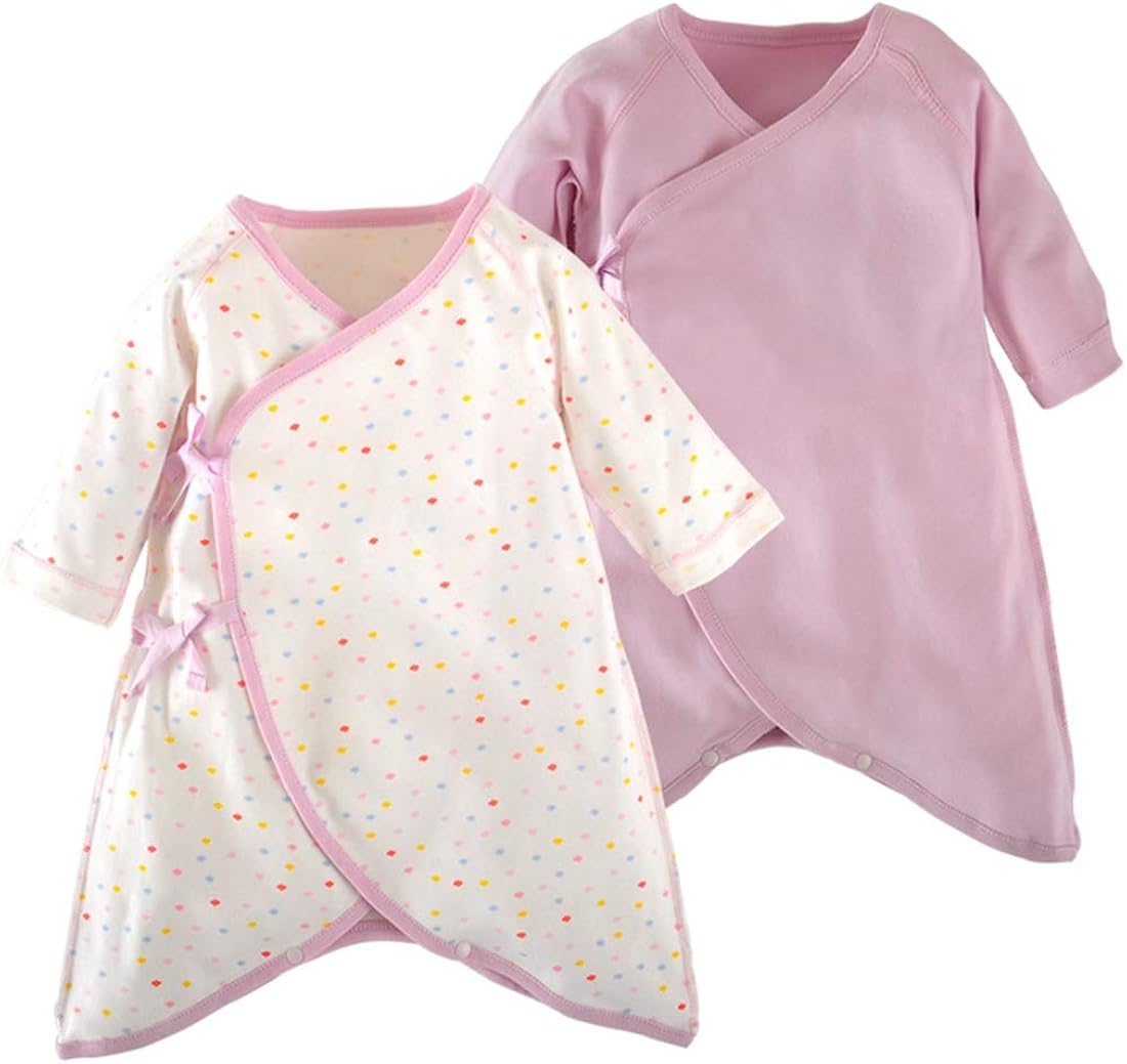 PAUBOLI Newborn Kimono Robe Organic Cotton Long Sleeve Baby Romper 2-Pack: Clothing