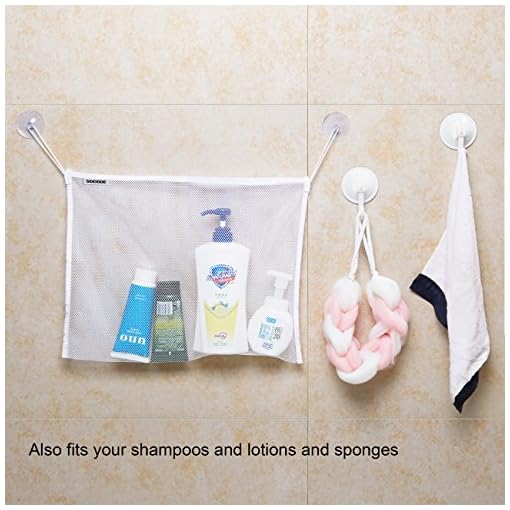 SOGODE Bath Toy Organizer - High Quanlity Mesh Bag (18" x 14" storage) + 2 Bonus Strong Hooked Suction Cups, White - Image 6