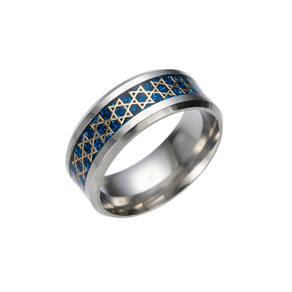 JAJAFOOK Anillo unisex de acero inoxidable con estrella judía de David, azul 6