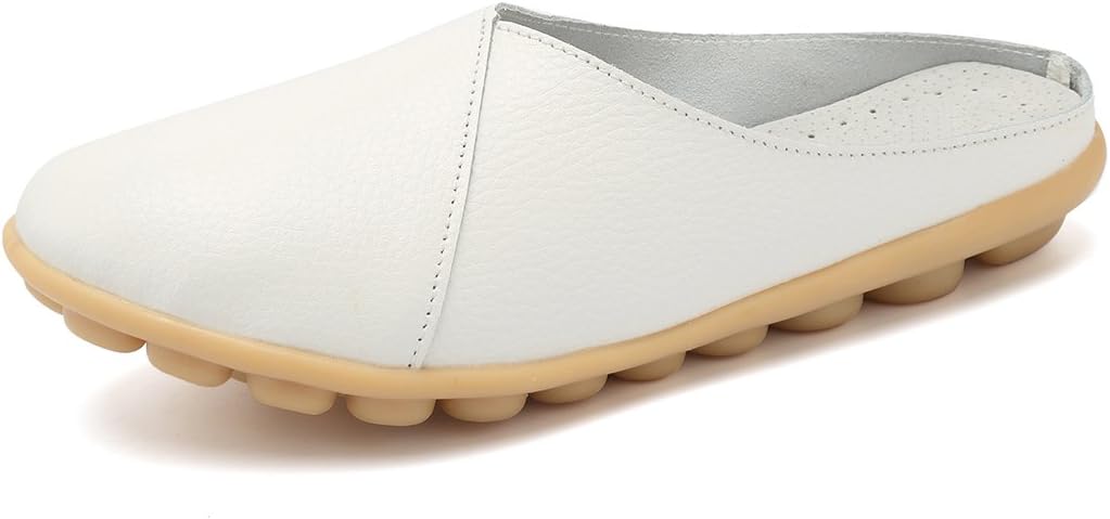 KEESKY Slip on Mules Leather Loafers for Women White Size 8.5