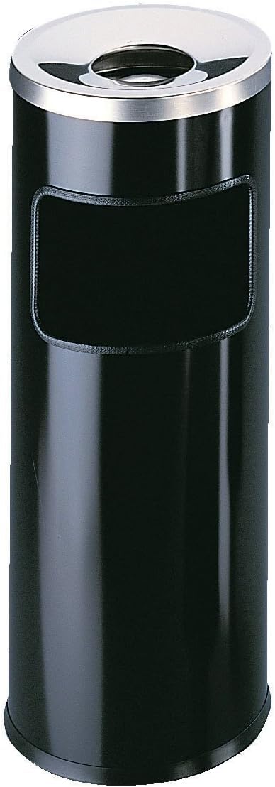 Durable Metal Round Waste Bin with Ashtray Top - Black - Bin Capacity 17 Litres - Ashtray Capacity 2 Litres - Perfect For Sheltered Outdoor Areas