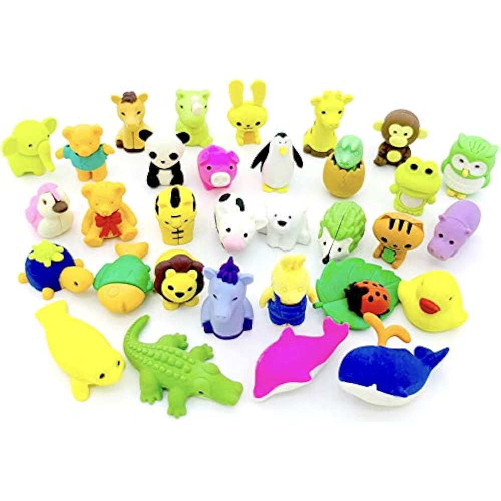 Pack Of 32 Animal Erasers Bulk Kids Pencil Puzzle Mini Novelty For