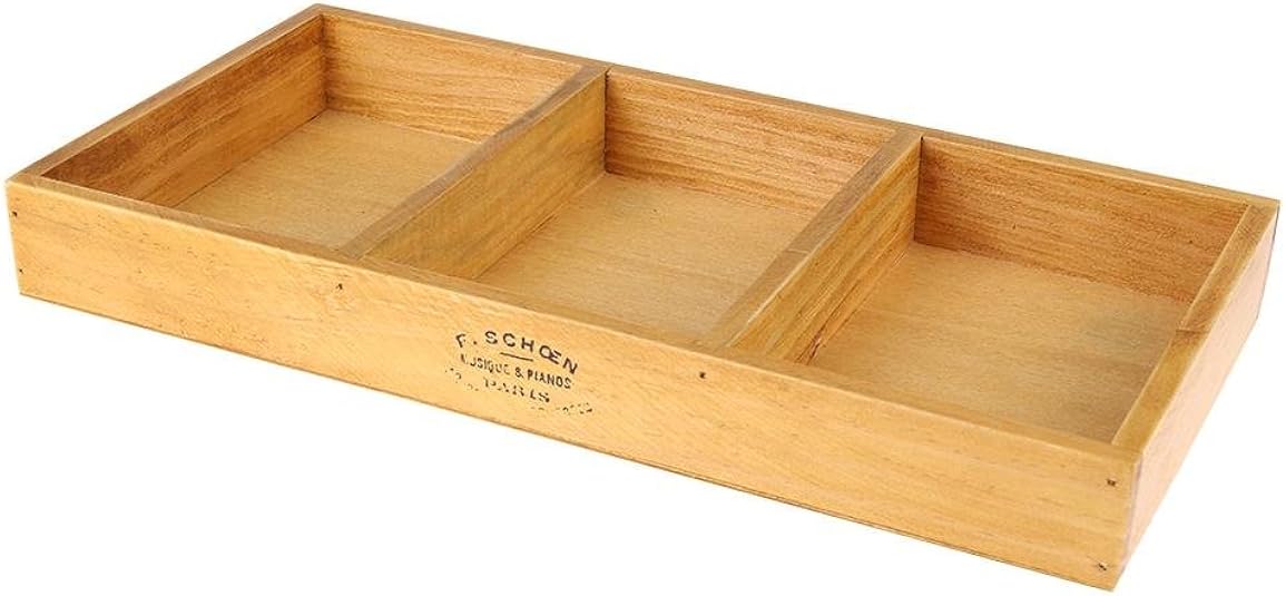 Demiawaking 3 Compartments Wooden Storage Box Divider Drawer Desk