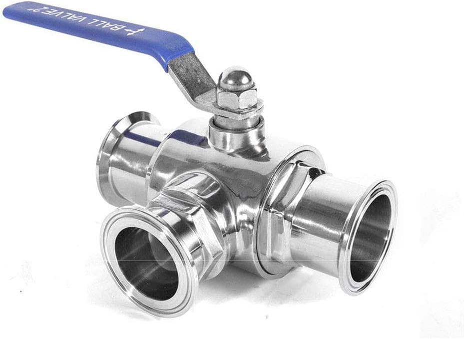 Photo 1 of 3-Way Ball Valve, 1.5 Inch Sanitary Ball Valve Clamp, 1/2 inch Stainless Steel 304, 3 Way Clamp Connection?Triclamp 3 way Valve(1.5")