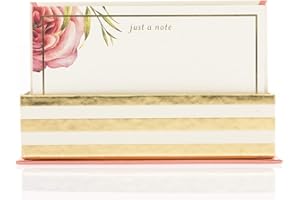 Graphique Coral Floral Flat Notes with Cursive "Just a Note" Message – Note Card Stationery Set Embellished with Gold Foil, 50 Note Cards and Matching Envelopes for Thank You Notes, 5.625" x 3.5"