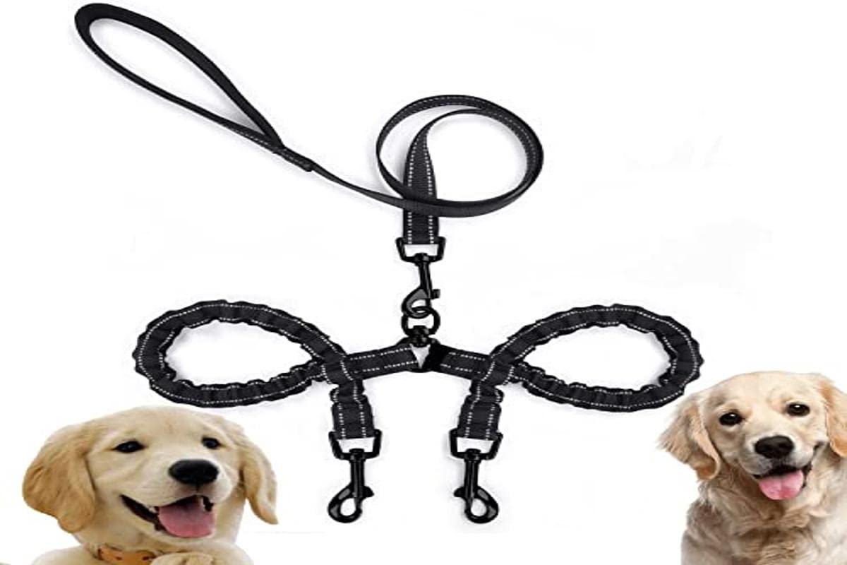 Edipets, Double Dog Leash, Extendable Reflective Anti-Pull 360° No Tangle Training Leash for Two Dogs, Small, Medium and Large