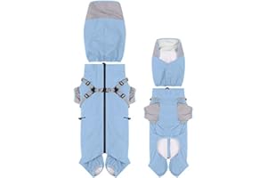 Waterproof Dog Raincoat with Hat - Lightweight & Breathable Four-Legged Pet Rain Jacket for Summer Season(Blue-XL)