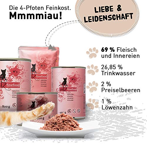 catz-finefood-N-3-Geflgel-Feinkost-Katzenfutter-nass-verfeinert-mit-Preiselbeeren-Lwenzahn-verschiedene-Gren-85g-800g
