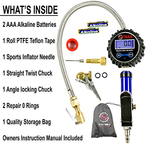 TILKA TOOLS Digital Tire Inflator with Pressure Gauge - Air Compressor Accessories -White LED Light - Great Gifts of Air Tools and Accessories - Quality Auto Mechanic Tools for Men and Women 200 PSI