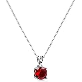 Teppdfann Sterling Silver Round Necklace Birthstone Gemstone Pendant Necklace for Women Classic Birthstone Necklace for Christmas Valentine's Day