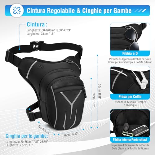 VOBUKE Motorcycle Leg Bag Waterproof Tactical Leg Bag Leg Bag Sports Waist Bag Waist Bag Men Women with Reflective for Travel Camping Trekking Cyling Outdoor