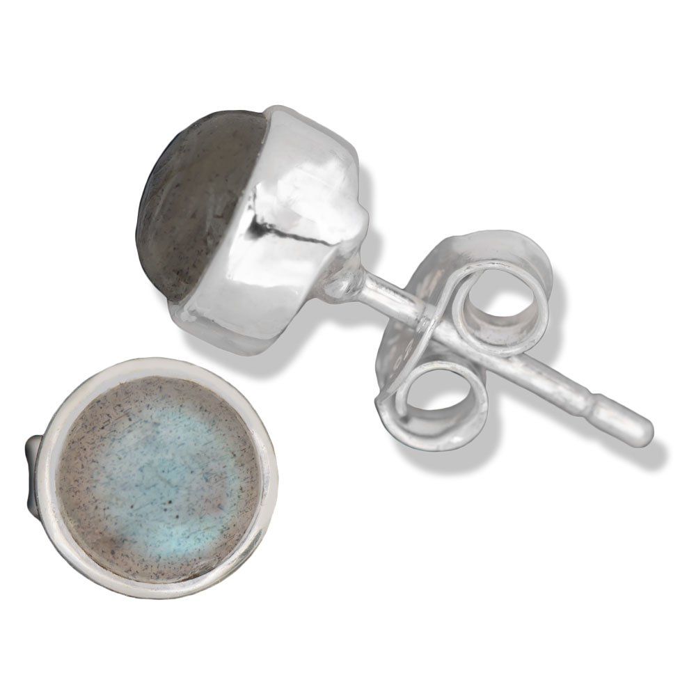 I Be Labradorite Gemstone 6 mm Round Stud Earrings, 925 Silver, in Gift Box, 352811/6