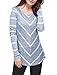 Allegra K Women's Long Sleeves Scoop Neck Striped Chevron Print Top L Blue