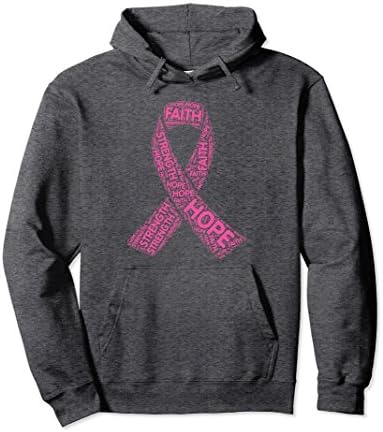 Unisex Breast Cancer Strength Hope Faith Word Art Hooded Sweatshirt 2XL Dark Heather