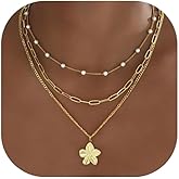 KNOJKO 3 Layered Gold Flower Pendant Necklaces for Women Stackable Rope Snake Box Chain Choker Set Trendy Floral Charm Multi Layer Necklace for Daily Party Wear