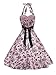 Pink 50s Halter Flock Black Tattoo Rockabilly Party Prom Dress