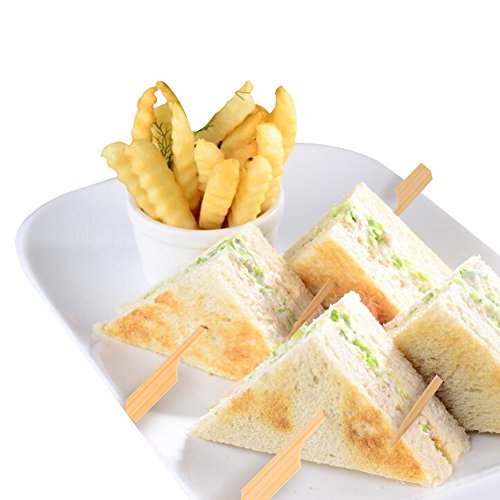 Bamboo Paddle Skewers 4.7 Inch with Clear Cylinder, Premium Cocktail Picks, Barbecue Stick. Decoration for Party Food, Appetizer, Dessert, Fruit, Sausage, Burger, Prawn, Kebab. (200PCS Natural Color)