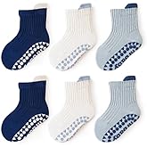 HinyBoeh Kids-Toddler-Baby-Grips-Socks Non-Slip Cotton-Crew-Gift-Grips-Socks for Baby Boys Girls Infants 6 Pairs
